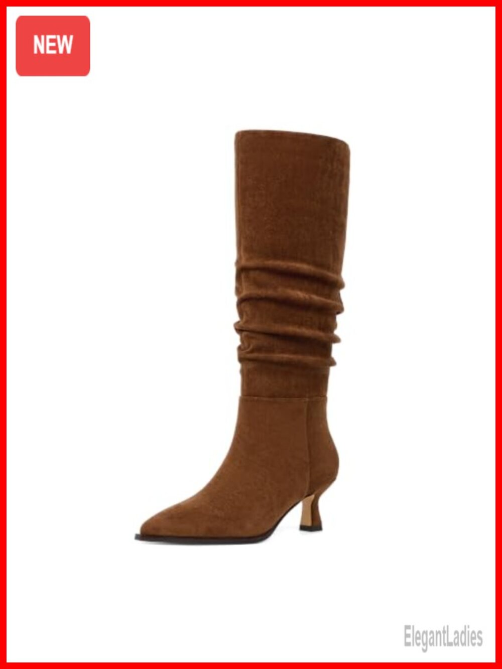 Kitten Heel Knee High Boots Pointed Toe Faux Suede Side Zip Women's